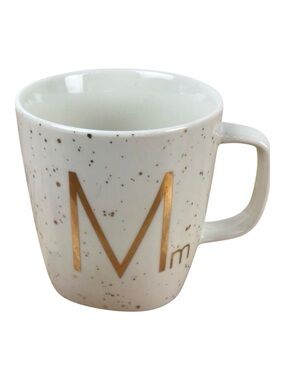 LIFE at home tea mug coffee cup gold white M letter DOES NOT GO TO MICROWAVE
